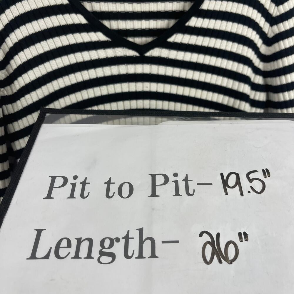 American Living City Brights Black White Stripe Cotton Ribbed Knit V Neck Size L - Picture 8 of 8